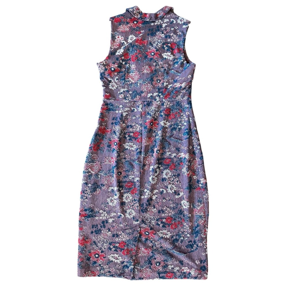 Maeve Anthropologie Purple Floral Jacquard Shawl‎ Collar Sleeveless Dress 6 - Picture 3 of 3